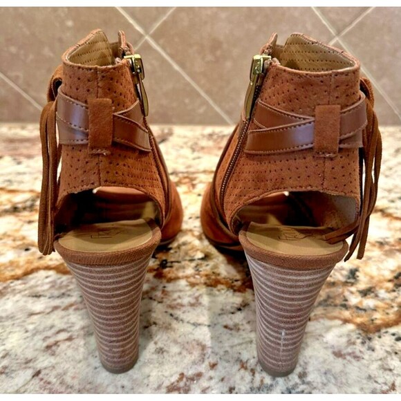 Women's Franco Sarto 'Fina 2' Rust Brown Suede Open Toe Bootie Heel Size 10 M - Picture 4 of 7